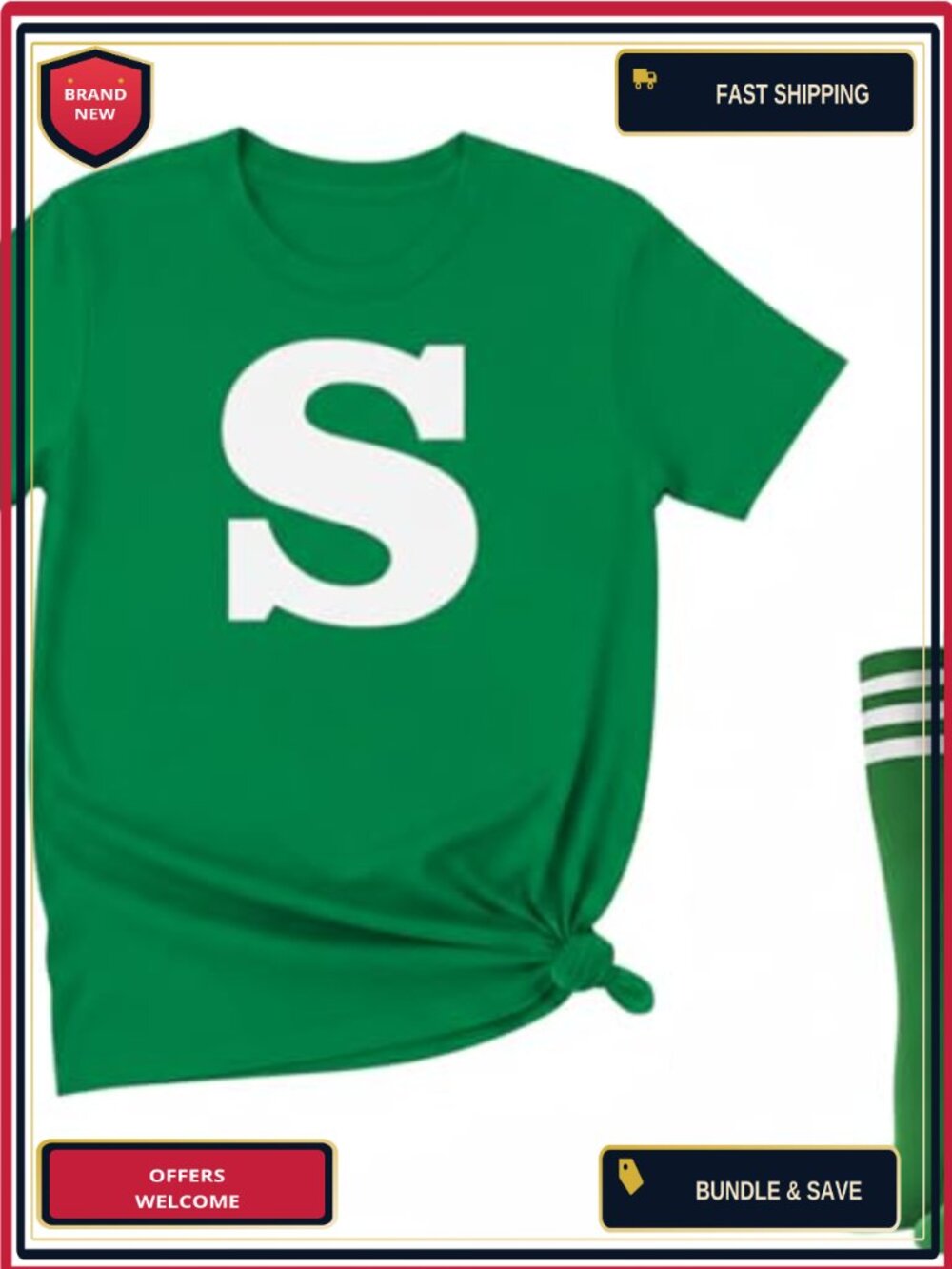 Halloween Letter T-Shirt & Knee-High Socks Set Women DIY Group Costume